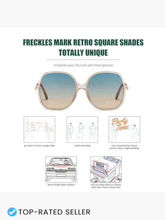 Oversized Square Sunglasses Retro 70s Vintage UV400 Protection Plastic Frame main image 4